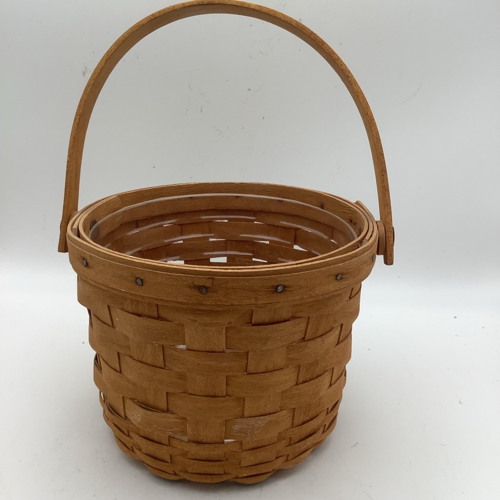 Vintage 1996 Longaberger Round  Handwoven  Basket with Handles and Plast…